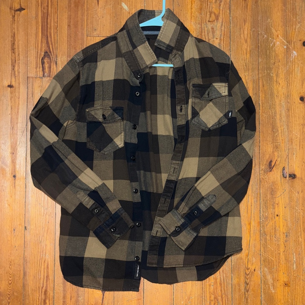 Vans Olive and Black Plaid Button-Down Shirt